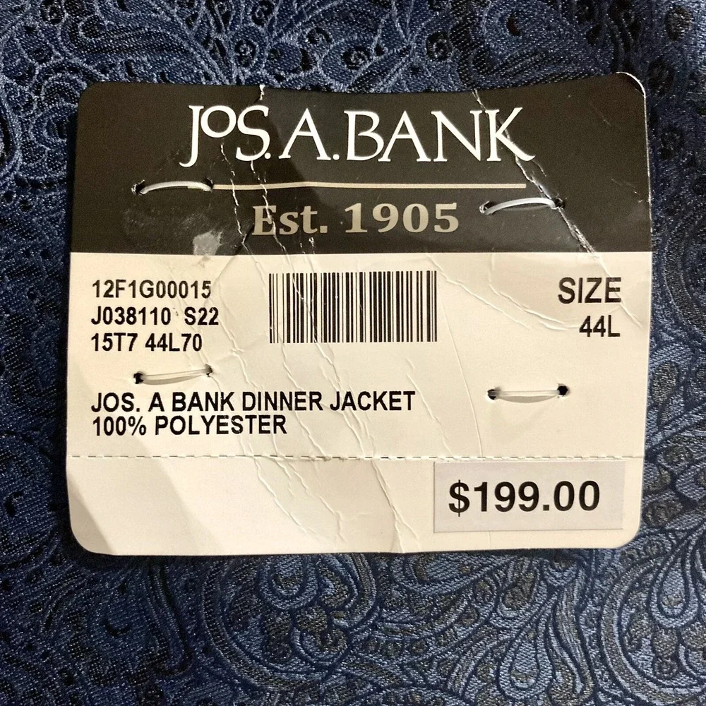 Jos A. Bank Men's Paisley Formal Dinner‎ Jacket Blazer 44L Blue Teal C060438